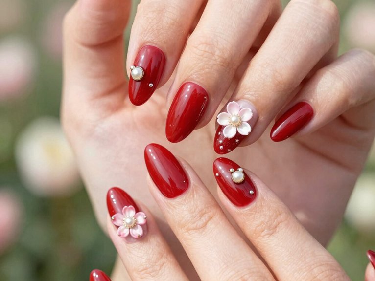 Fresh Ways to Style Red Nails for Spring 19 cherry 3d charm red nails