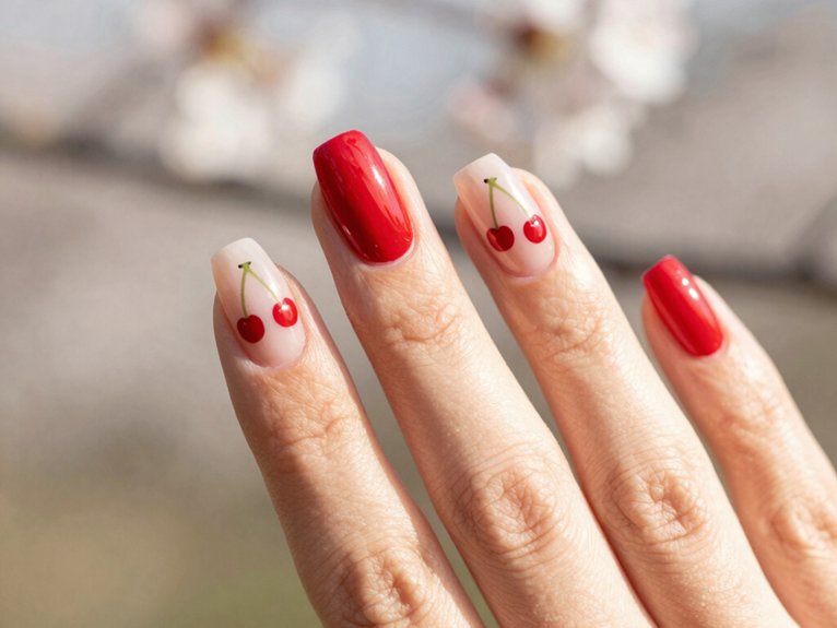 Spring Nails in Red That Look Bold Yet Seasonal 14 cherry accent nails spring ready