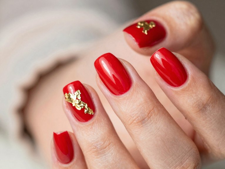 Red Spring Nails That Feel Bright and Seasonal 12 cherry red nails gold foil