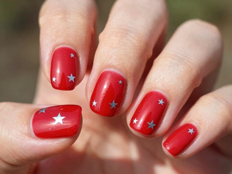 Spring Nails in Red That Look Bold Yet Seasonal 27 cherry red nails with silver stars
