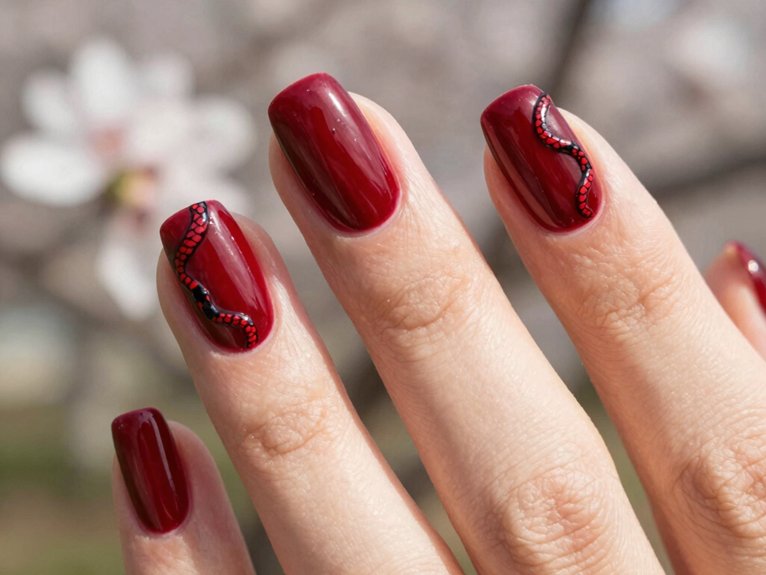 Spring Nails in Red That Look Bold Yet Seasonal 19 cherry red snake french tips
