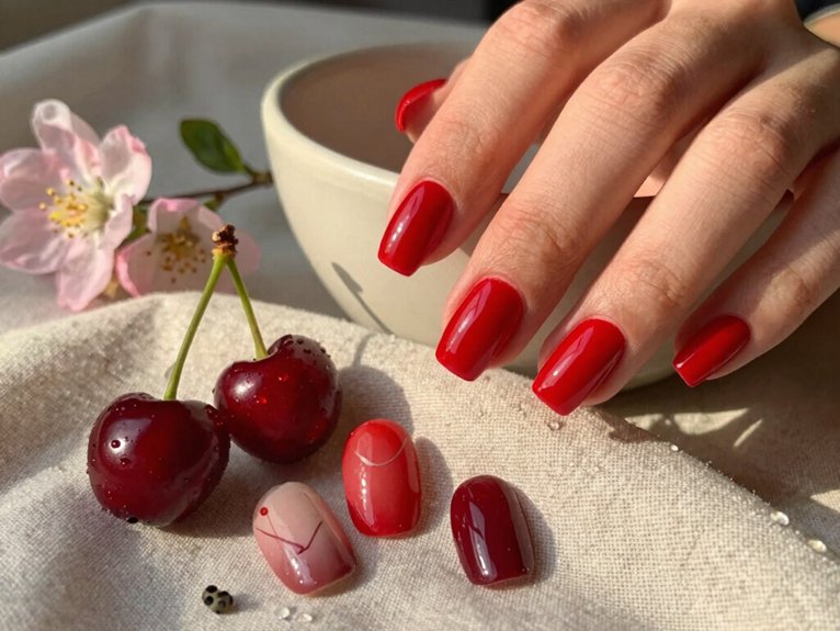 Fresh Ways to Style Red Nails for Spring 29 cherry red spring nail ideas