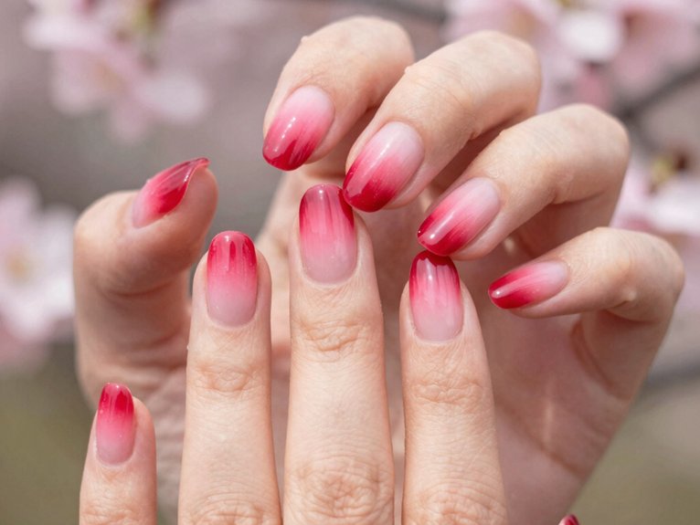 Red Spring Nails That Feel Bright and Seasonal 11 cherry to pink sunset ombre nails