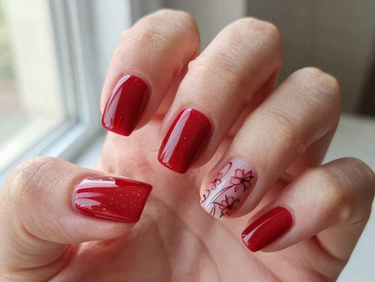 Red Spring Nails That Feel Fresh Not Heavy 12 chic red glossy floral lines
