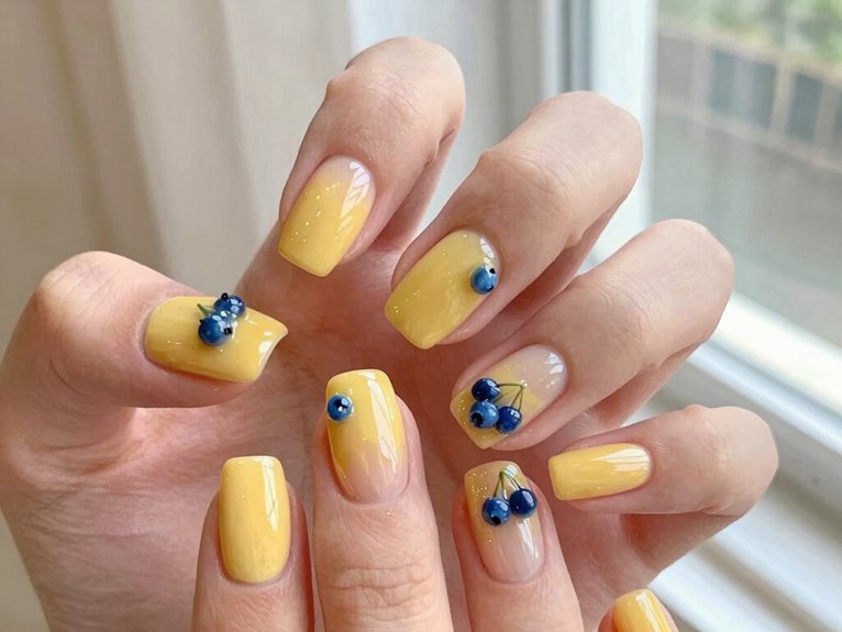 Yellow Blueberry Nails That Feel Fun and Unexpected 8 coquette blueberry pearl gel nails