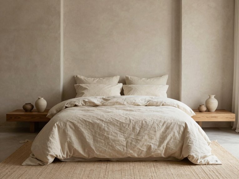13 Modern Wabi-Sabi Bedroom Ideas for a Calm and Natural Space 3 cozy natural dyed linen layers