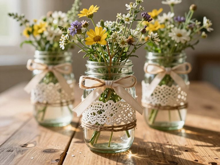 Mason Jar Centerpieces That Look Rustic and Elegant 4 cozy ribbon lace twine