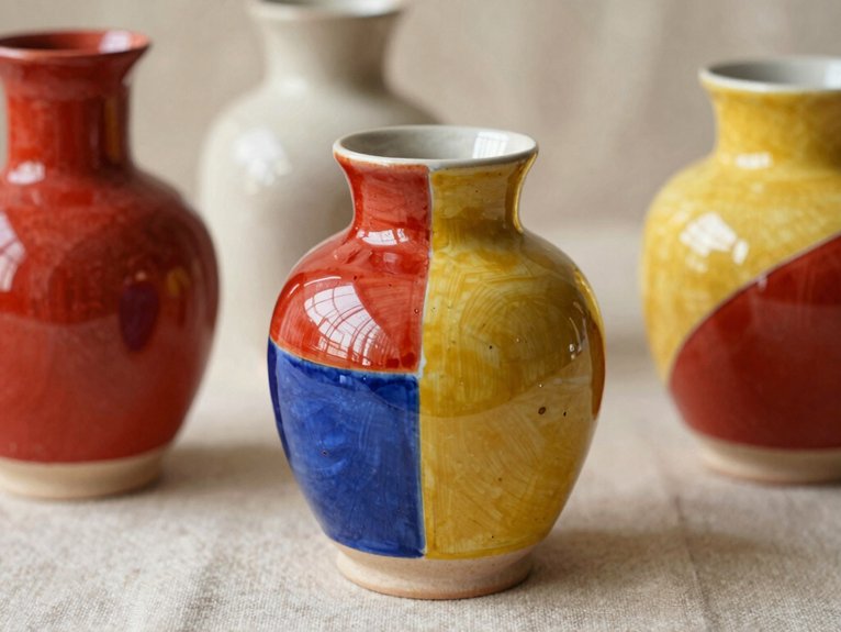 Hand Painted Pottery Ideas That Feel Personal and Artistic 7 crisp taped color blocks