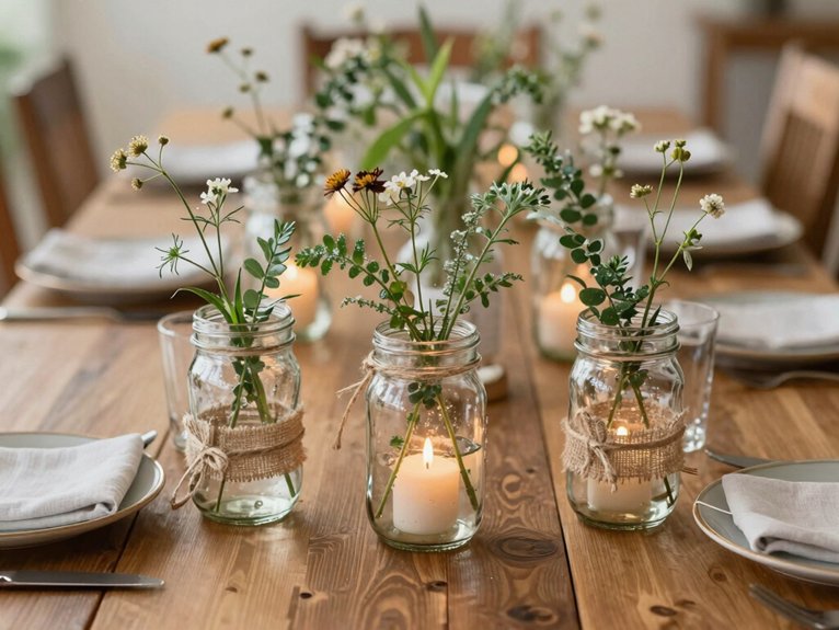 Mason Jar Centerpieces That Look Rustic and Elegant 15 custom hand painted jar centerpieces