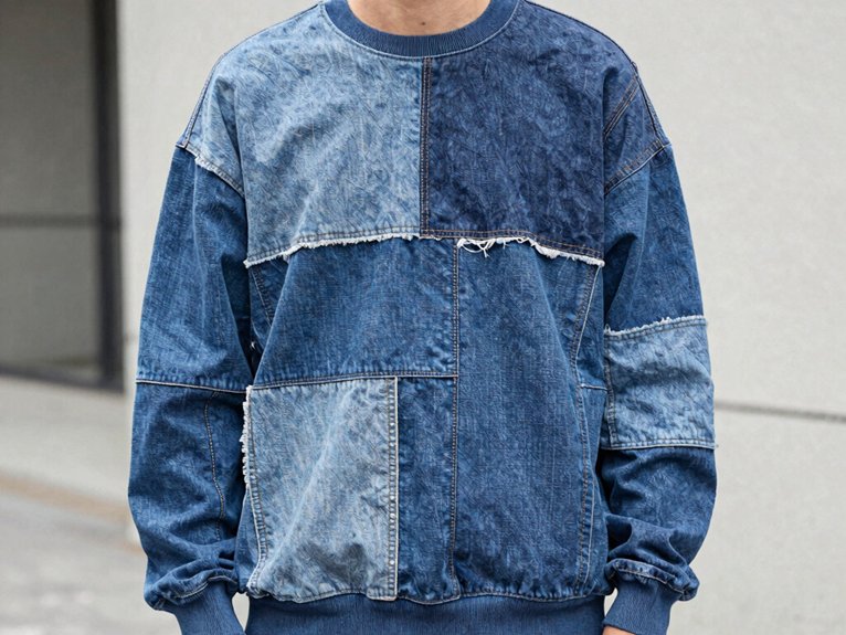 denim patchwork hoodie details