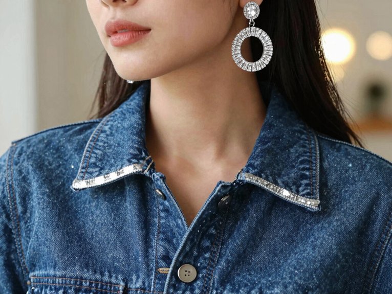 Denim and Diamonds Party Outfit Ideas That Shine 7 denim with diamond drop earrings