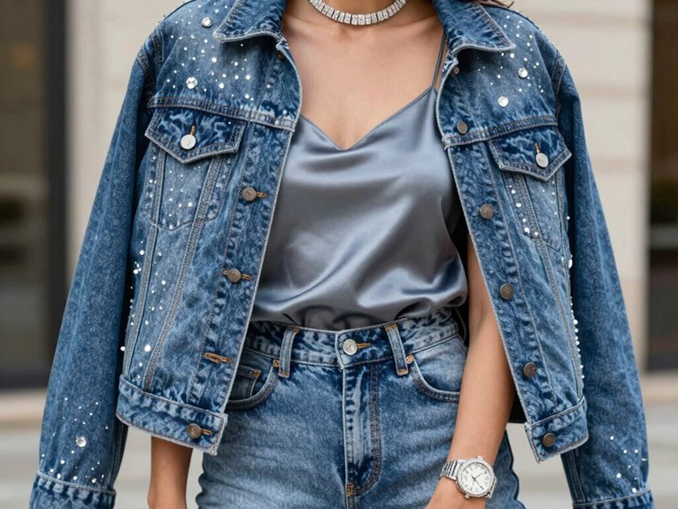 Denim and Diamonds Party Outfit Ideas That Shine 12 diamond choker and rhinestone glam