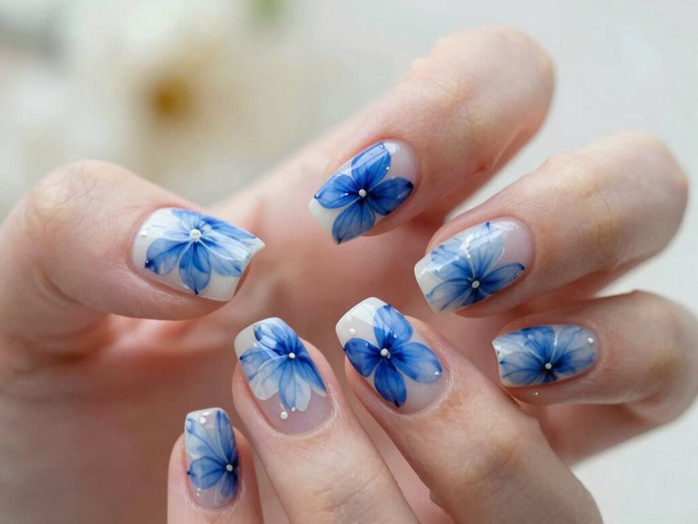 Blue and White Floral Nails That Feel Fresh and Elegant 10 dreamy blue floral watercolor nails
