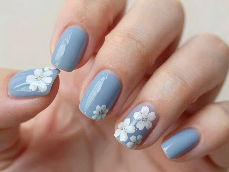 Blue and White Floral Nails That Feel Fresh and Elegant 5 dusty blue floral office nails
