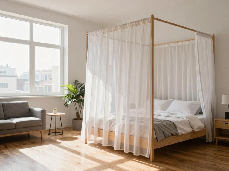 fabric canopied bed for privacy