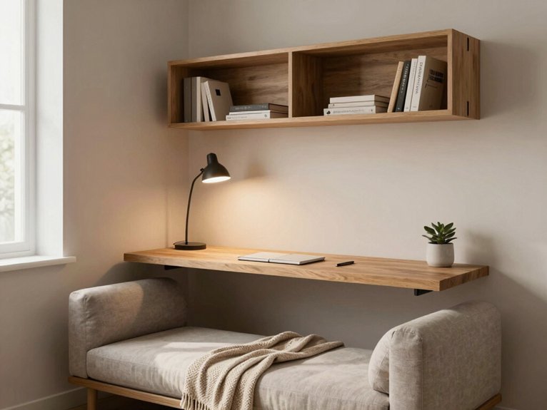 floating desk above sofa bed