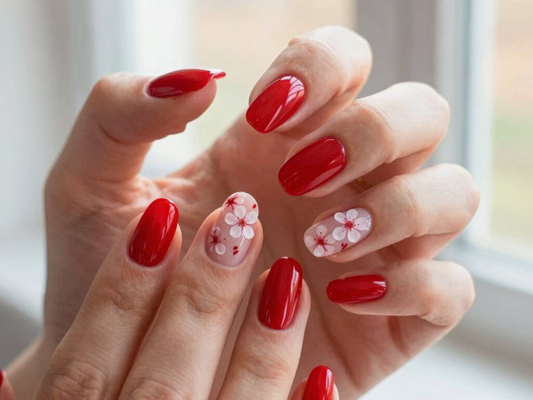 Red Spring Nails That Feel Bright and Seasonal 24 floral french tip diy