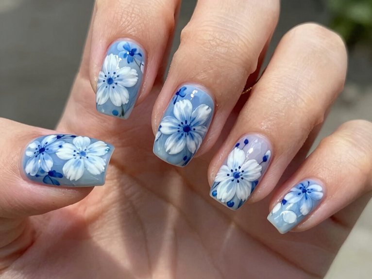 Blue and White Floral Nails That Feel Fresh and Elegant 2 floral nails for any length