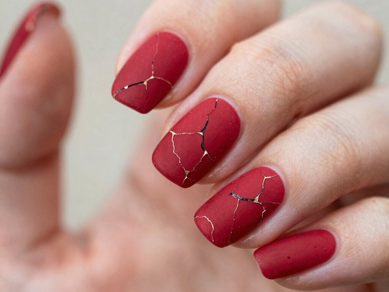 Red Spring Nails That Feel Bright and Seasonal 21 fractured matte red nail art