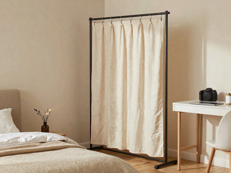 10 Cheap DIY Room Divider Ideas for Bedrooms 2 freestanding clothing rack backdrop