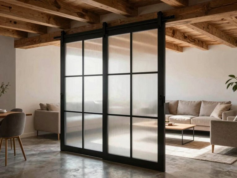 Basement Room Divider Ideas 11 frosted tempered barn door