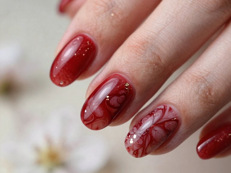 Fresh Ways to Style Red Nails for Spring 16 glassy red marble nail dimension