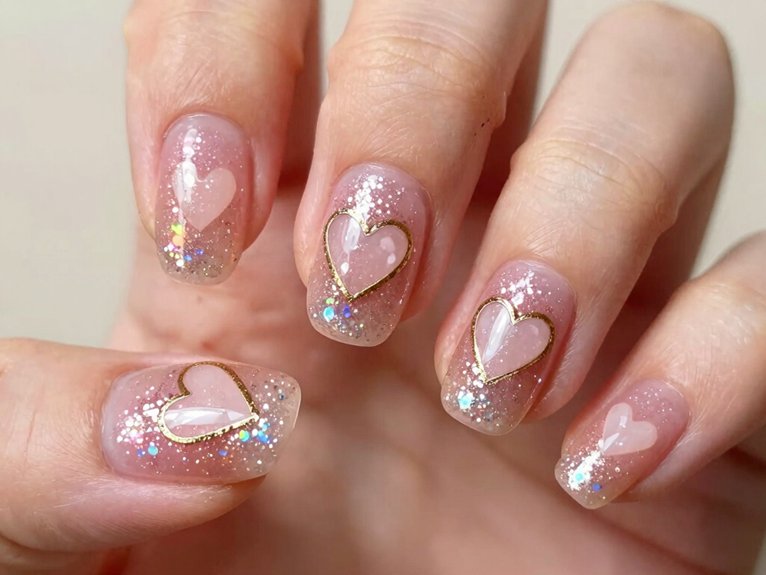 Heart Nail Designs That Look Cute and Trendy 8 glitter heart nails sparkle