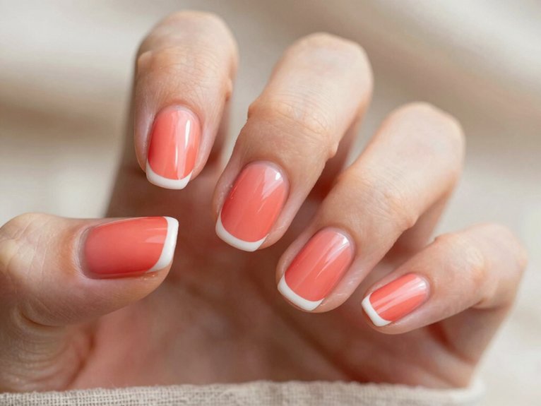 April Nails That Feel Fresh and On-Trend 13 glossy coral with pink orange punch
