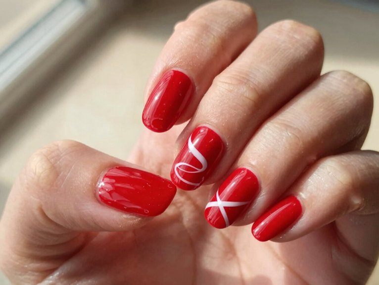 Red Spring Nails That Feel Bright and Seasonal 15 glossy red white swirl nails