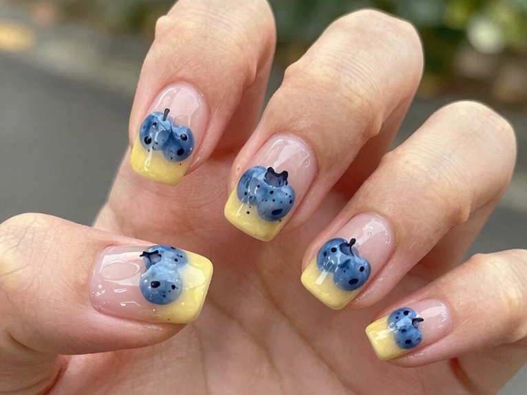 Yellow Blueberry Nails That Feel Playful and Unique 31 glossy topcoat for vibrant nails