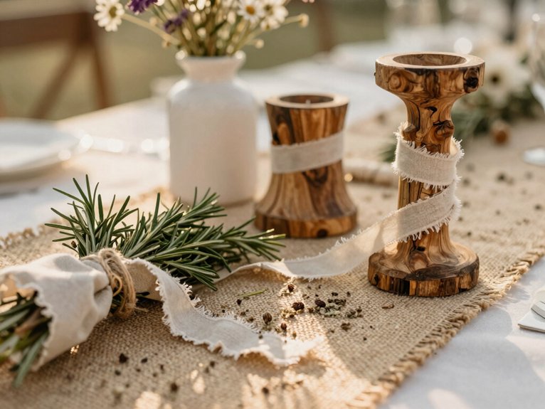 Rustic Wedding Decor Ideas That Feel Warm and Romantic 18 herbs and ribbon charm