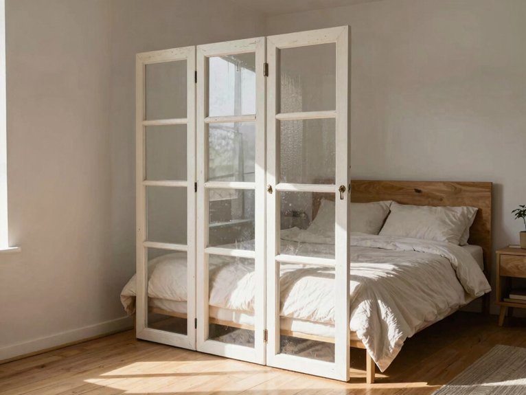 10 Cheap DIY Room Divider Ideas for Bedrooms 9 hinged thrift store window divider