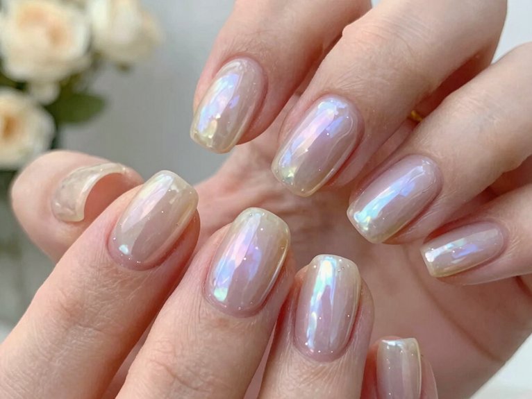 Neutral Spring Nails That Always Look Effortless 13 iridescent pearl nude glow