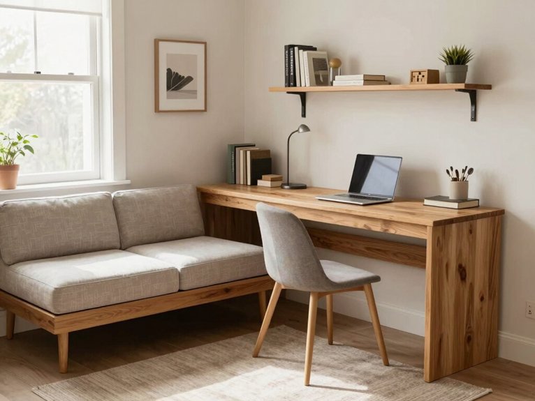 l shaped workspace with sofa