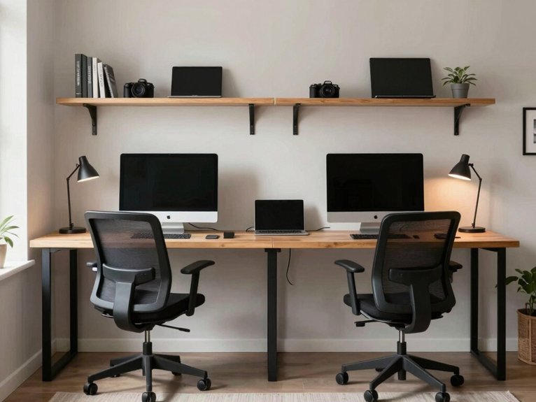 13 Small Home Office Ideas for Two That Maximize Space and Productivity 5 long shared minimalist workspace