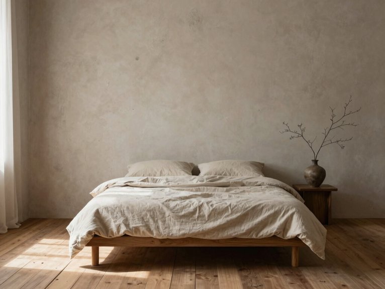 12 Minimalist Wabi-Sabi Bedroom Design Ideas for a Calm and Intentional Space 1 low profile wooden platform bed