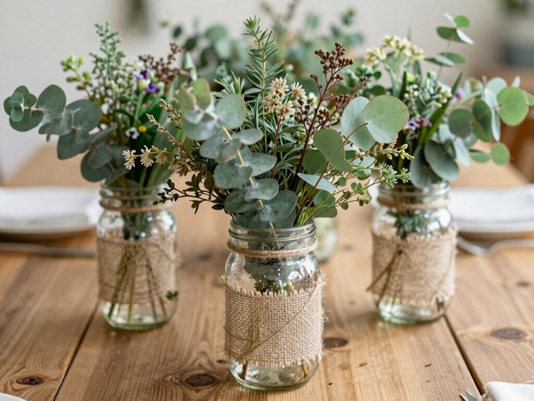 Mason Jar Centerpieces That Look Rustic and Elegant 6 lush greenery mason jar clusters