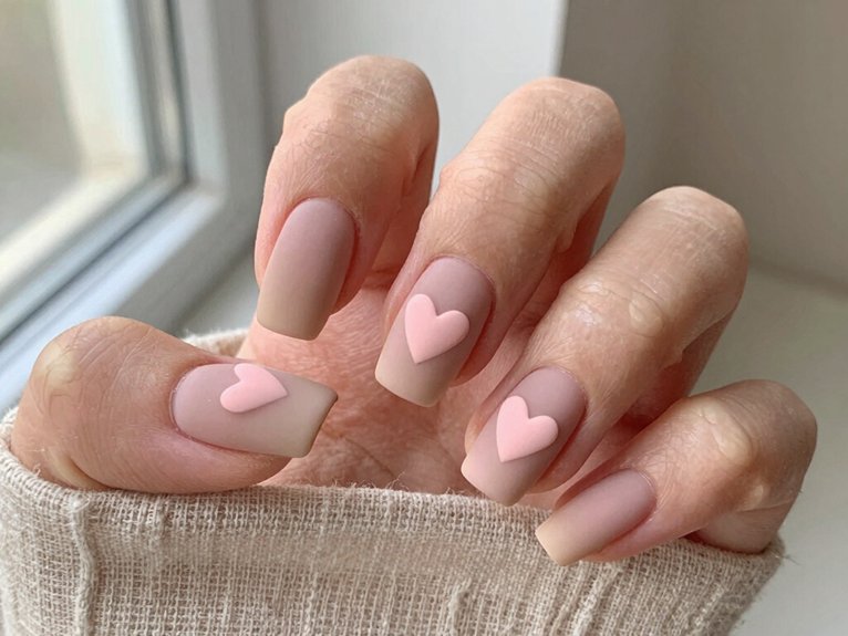 Heart Nail Designs That Look Cute and Trendy 15 matte nude tiny heart nails