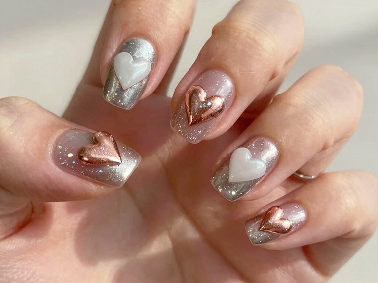 Heart Nail Designs That Look Cute and Trendy 7 metallic chrome heart nail designs