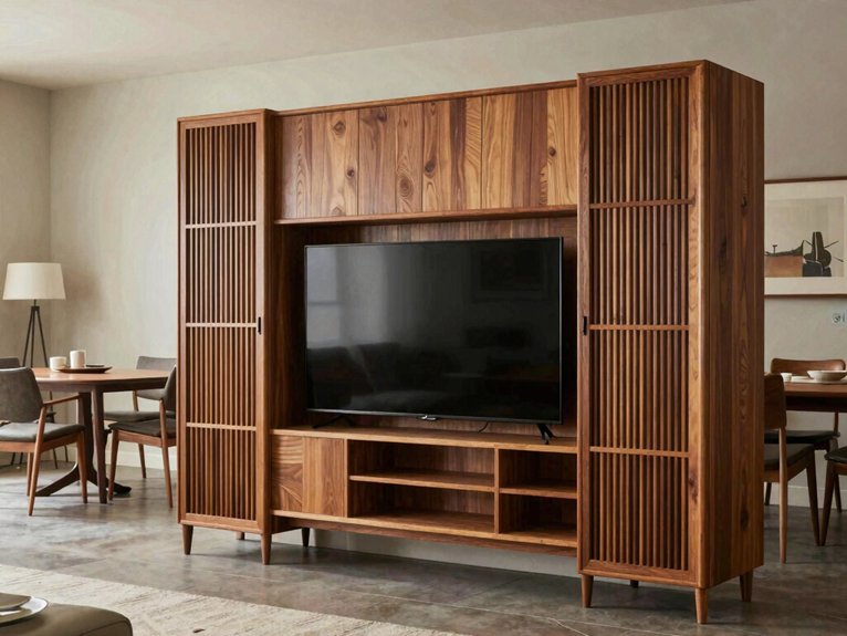 mid century light wood partition