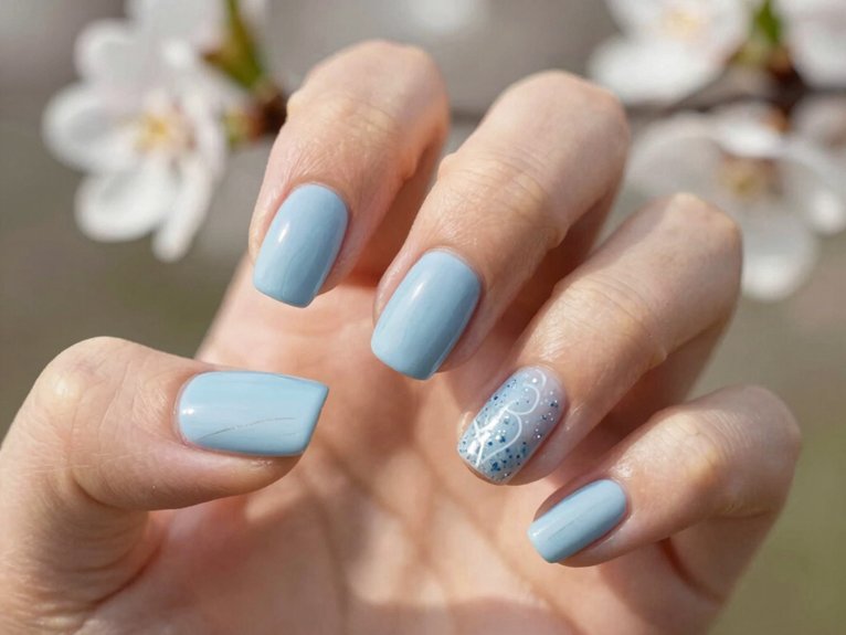 April Nails That Feel Fresh and On-Trend 4 milky glossy baby blue dots