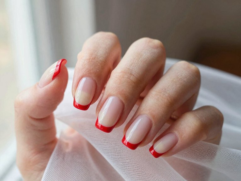 Fresh Ways to Style Red Nails for Spring 4 milky nude ultra thin tips