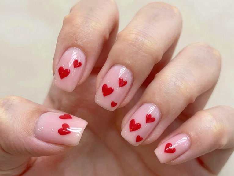 Heart Nail Designs That Look Cute and Trendy 5 milky pink red heart nails