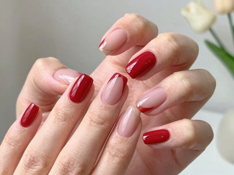 Spring Nails in Red That Look Bold Yet Seasonal 24 milky red spring color blocks