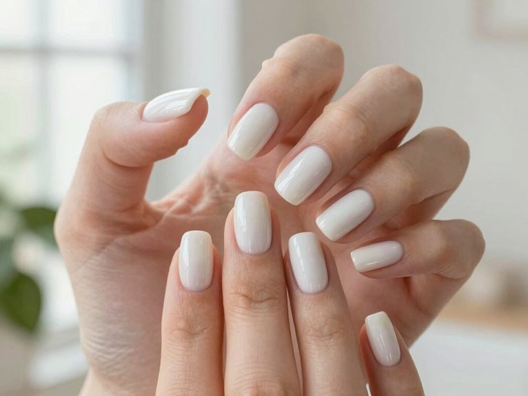 milky white glossy spring nails