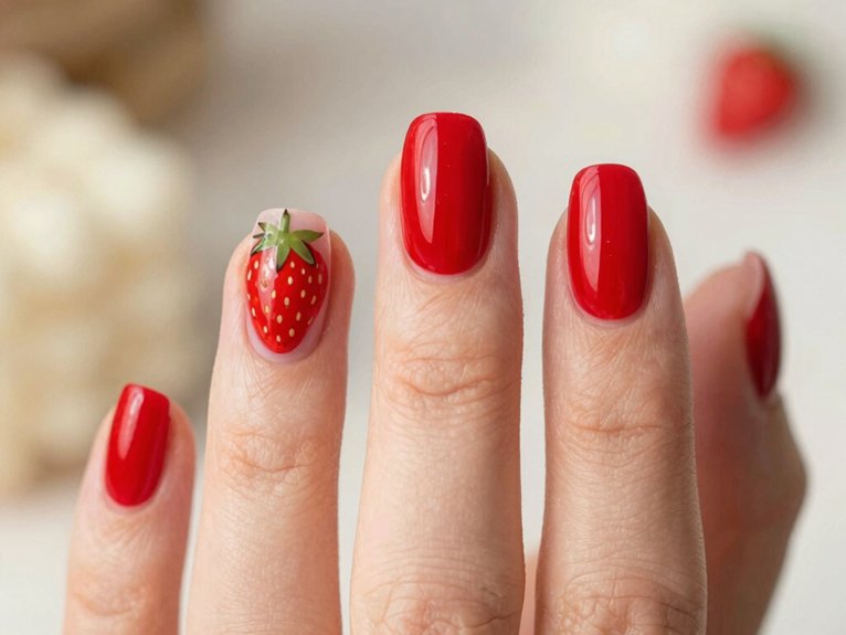 Red Spring Nails That Feel Bright and Seasonal 13 mini strawberry accent nails