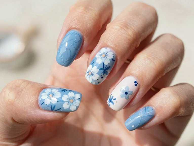 Blue and White Floral Nails That Feel Fresh and Elegant 18 minimalist blue floral mix