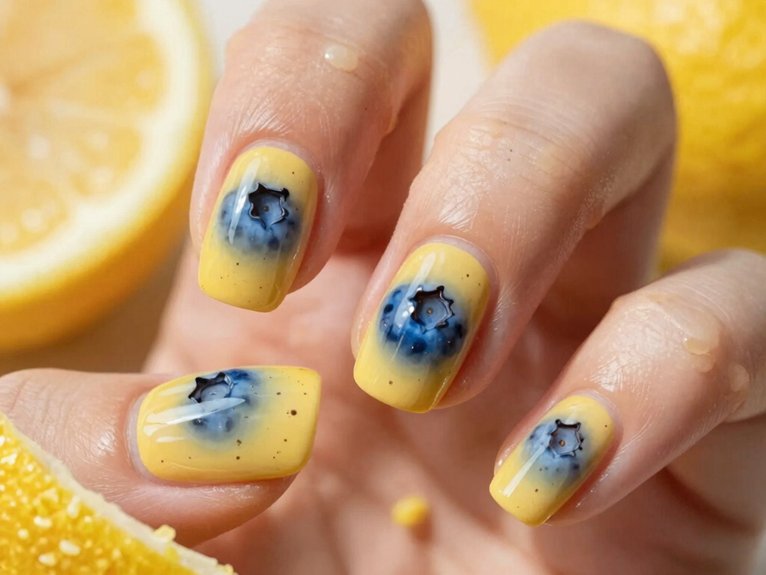 Yellow Blueberry Nails That Feel Playful and Unique 12 minimalist lemon stripe accents