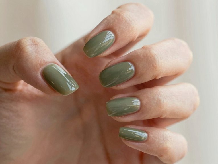 April Nails That Feel Fresh and On-Trend 11 muted matcha olive nail twist