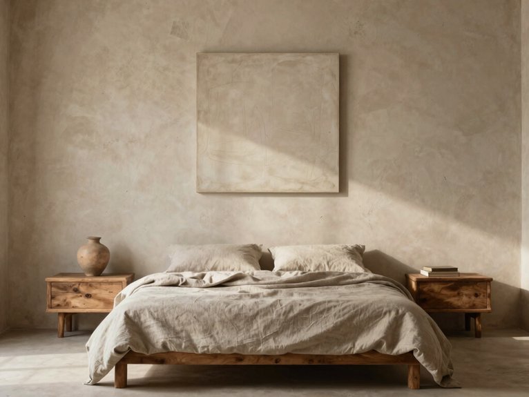 12 Minimalist Wabi-Sabi Bedroom Design Ideas for a Calm and Intentional Space 9 off center handmade ceramic centerpiece